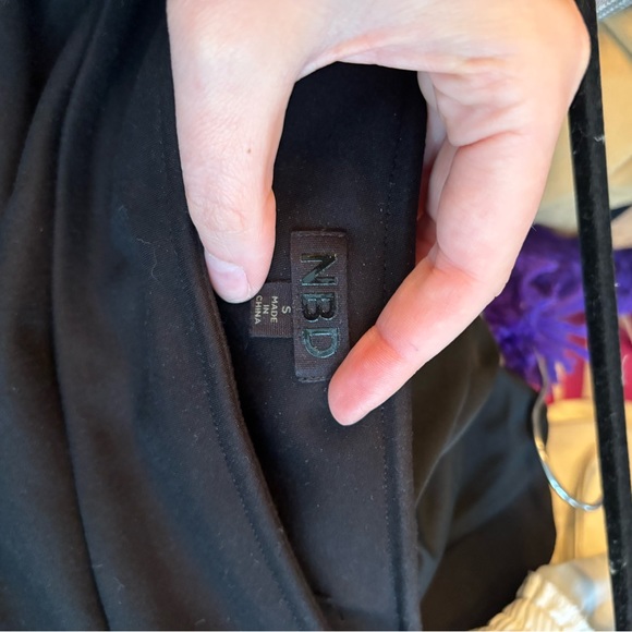 NBD Sweet November One Shoulder Silver Chain High Slit Little Black Dress sz S - Picture 10 of 13